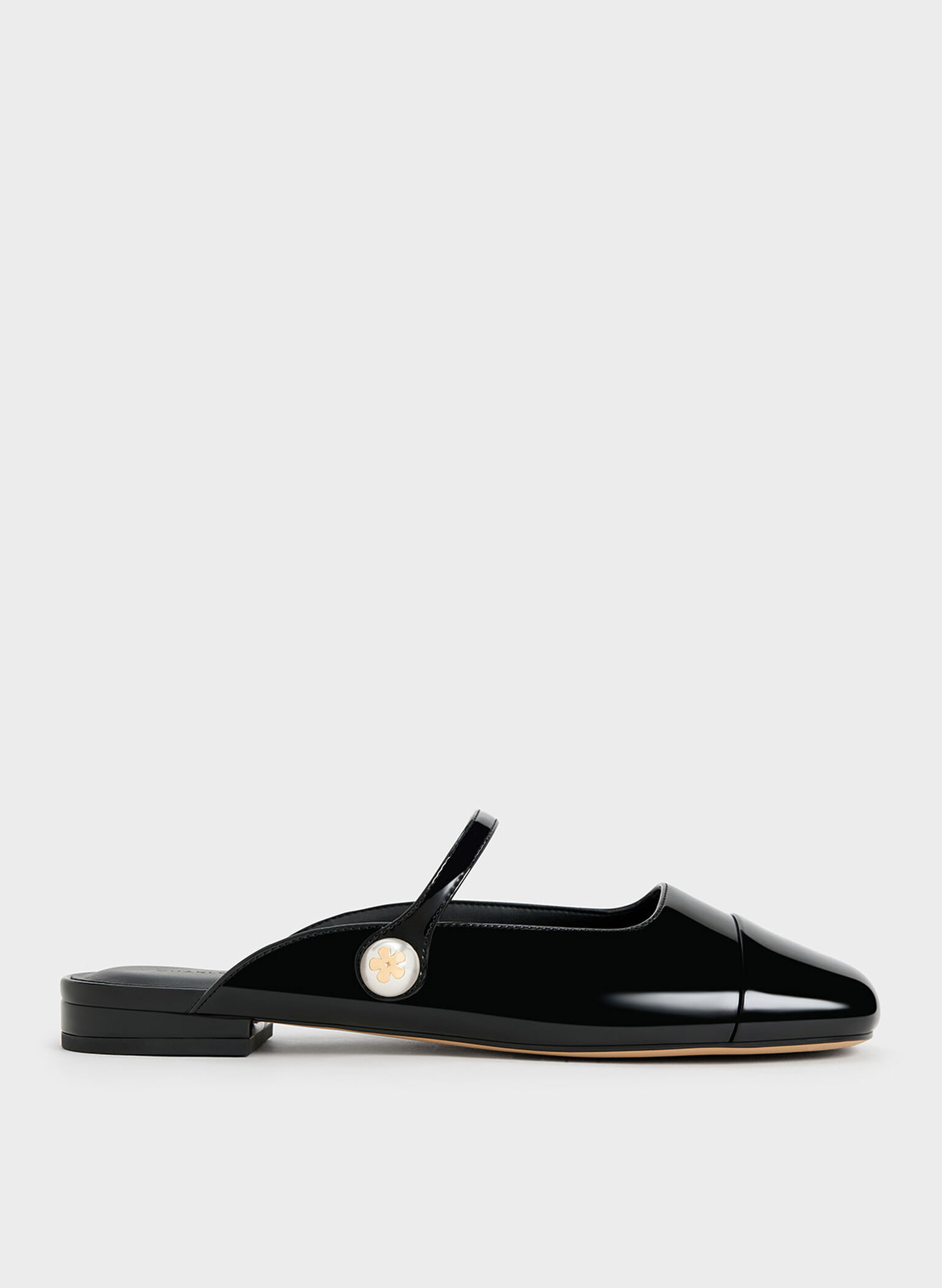 Aeryn Patent Pearl Embellished Flat Mules, Black Patent, hi-res