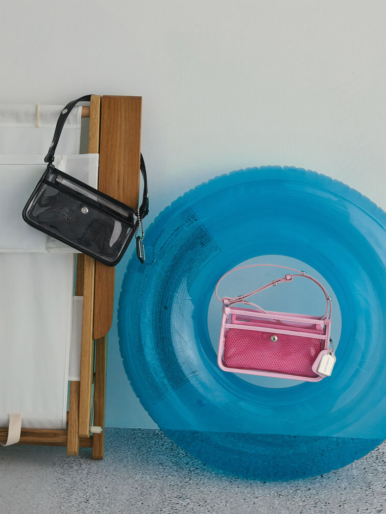 Norah See-Through Mesh Shoulder Bag, Bubble Gum Pink, hi-res