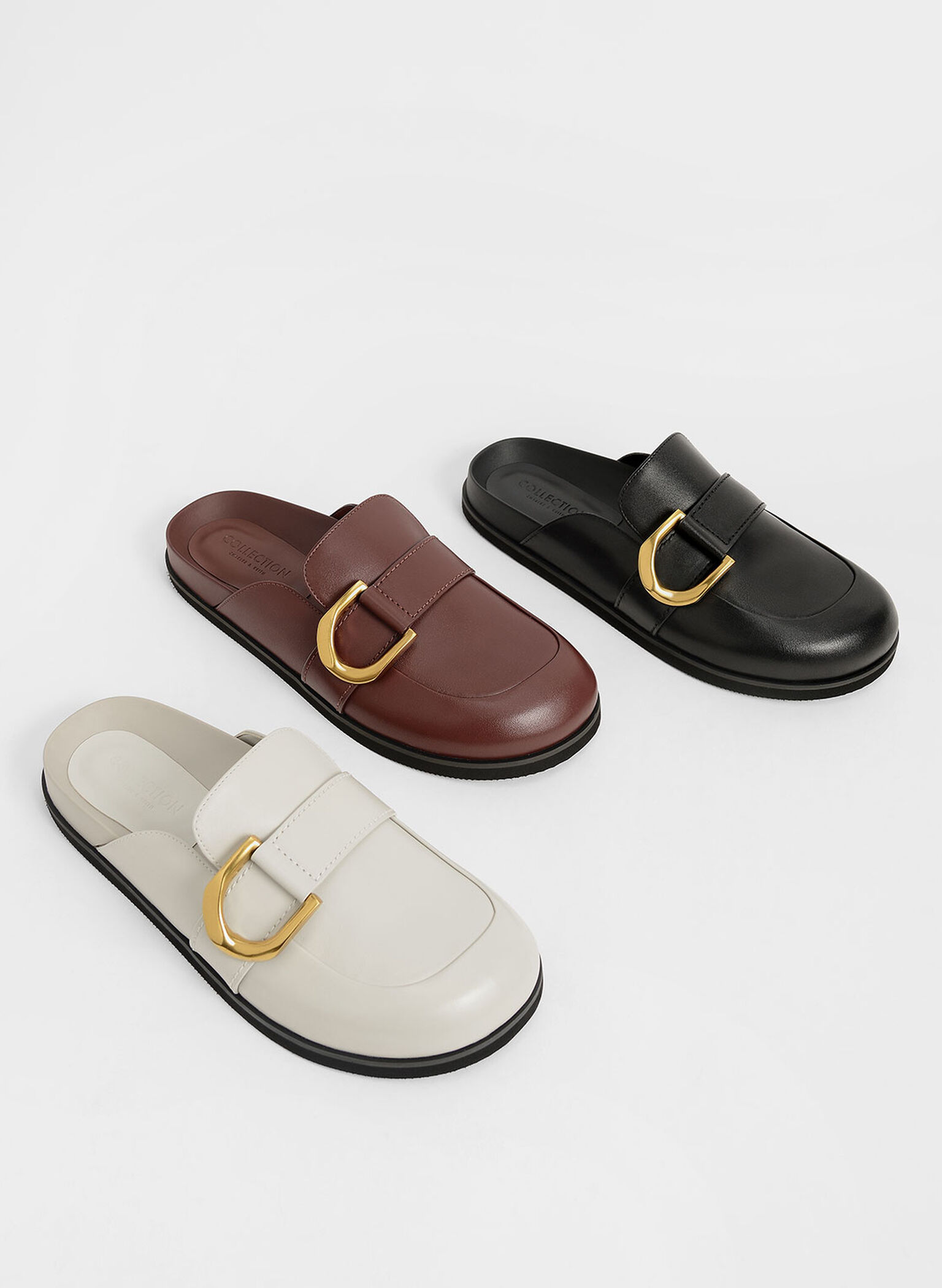 Gabine Buckled Leather Loafer Mules​, Chalk, hi-res