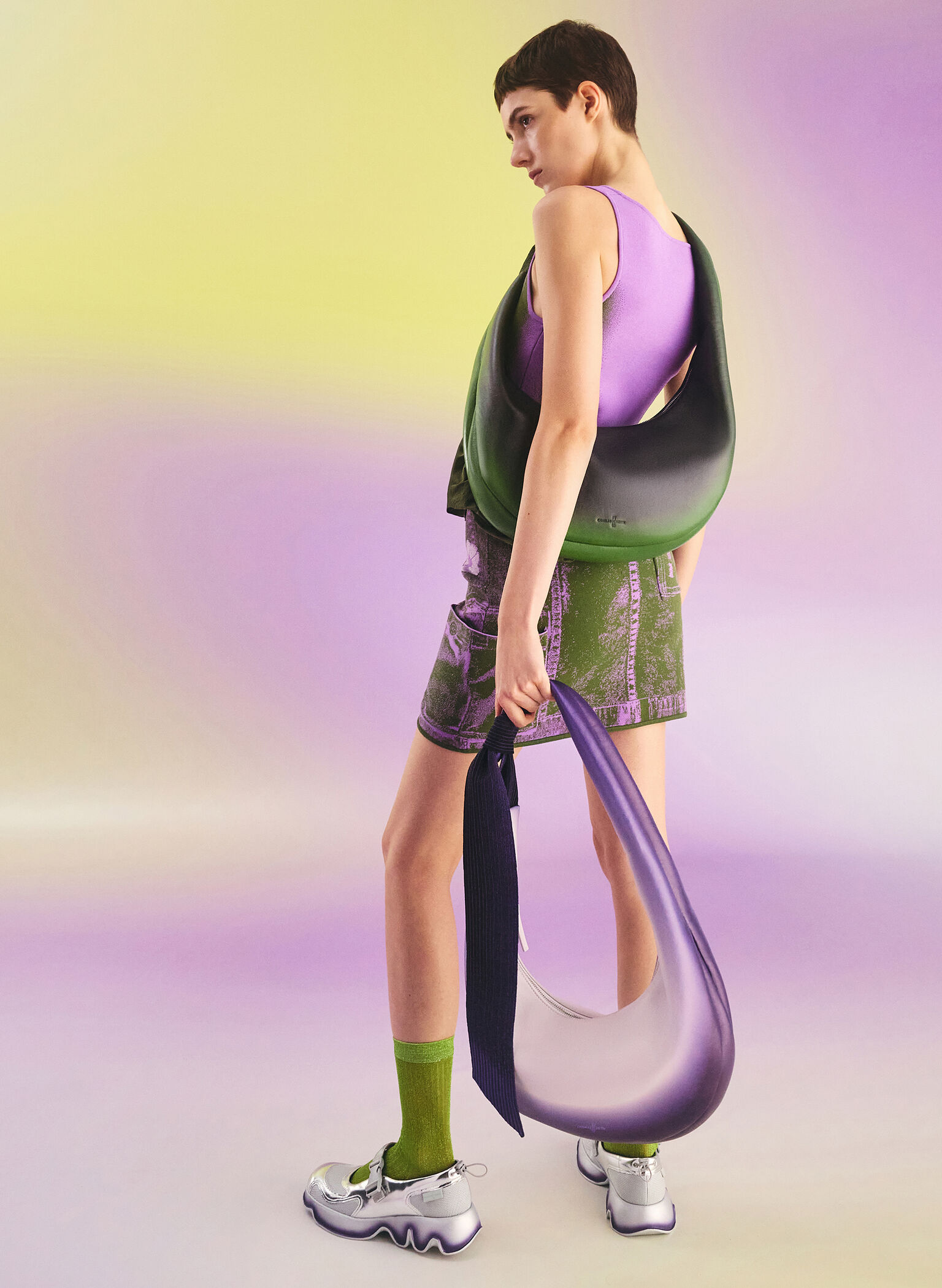 Toni Gradient Knotted Crescent Hobo Bag, Green, hi-res