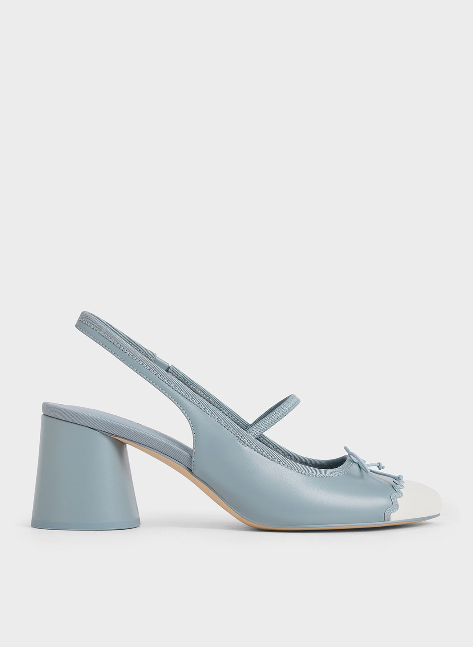 Two-Tone Bow Slingback Pumps, Light Blue, hi-res