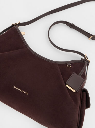 Khai Recycled Suede Side-Pocket Shoulder Bag, Espresso Brown, hi-res