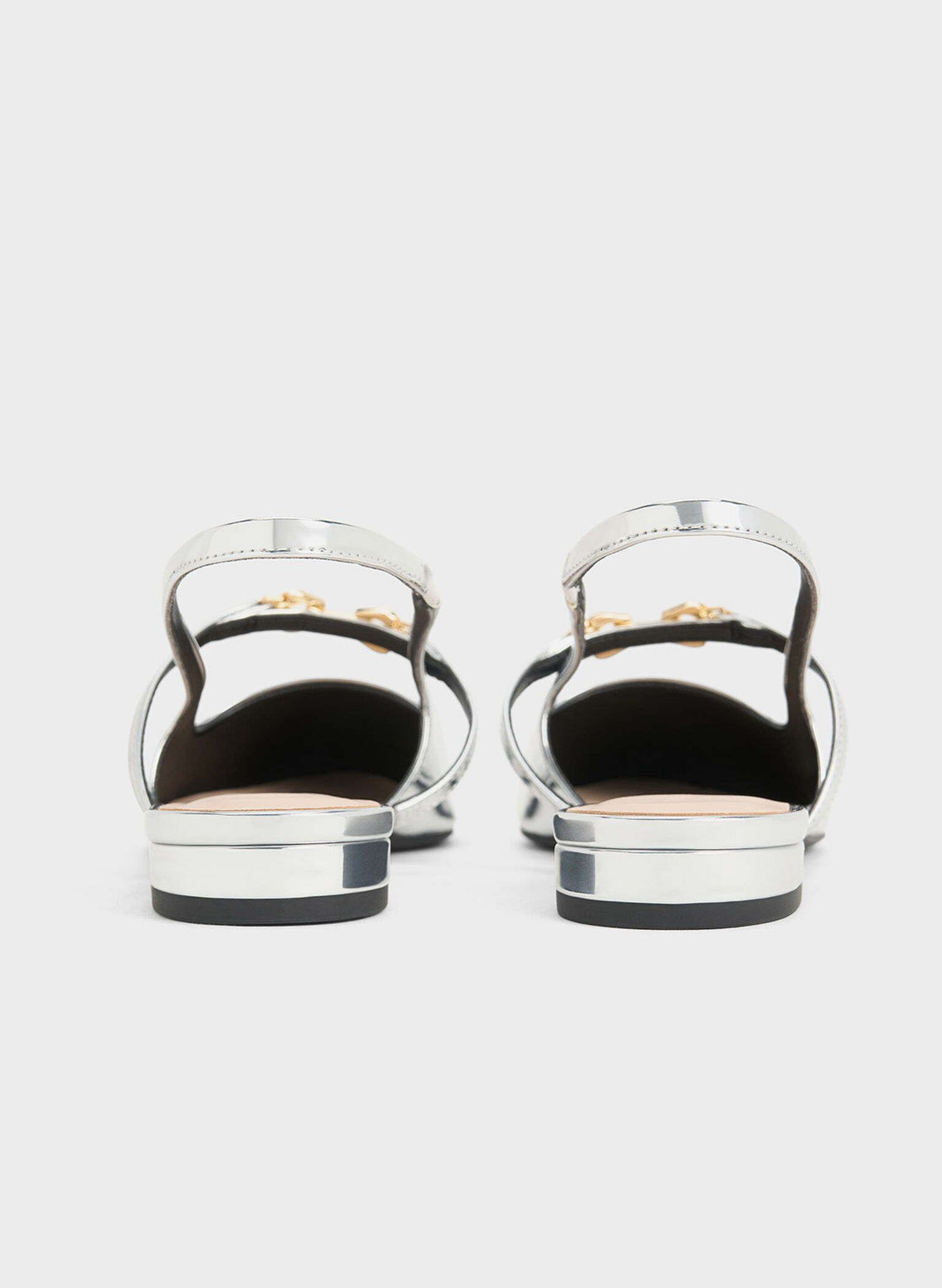 Trifina Metallic-Accent Pointed-Toe Slingback Flats, Silver, hi-res