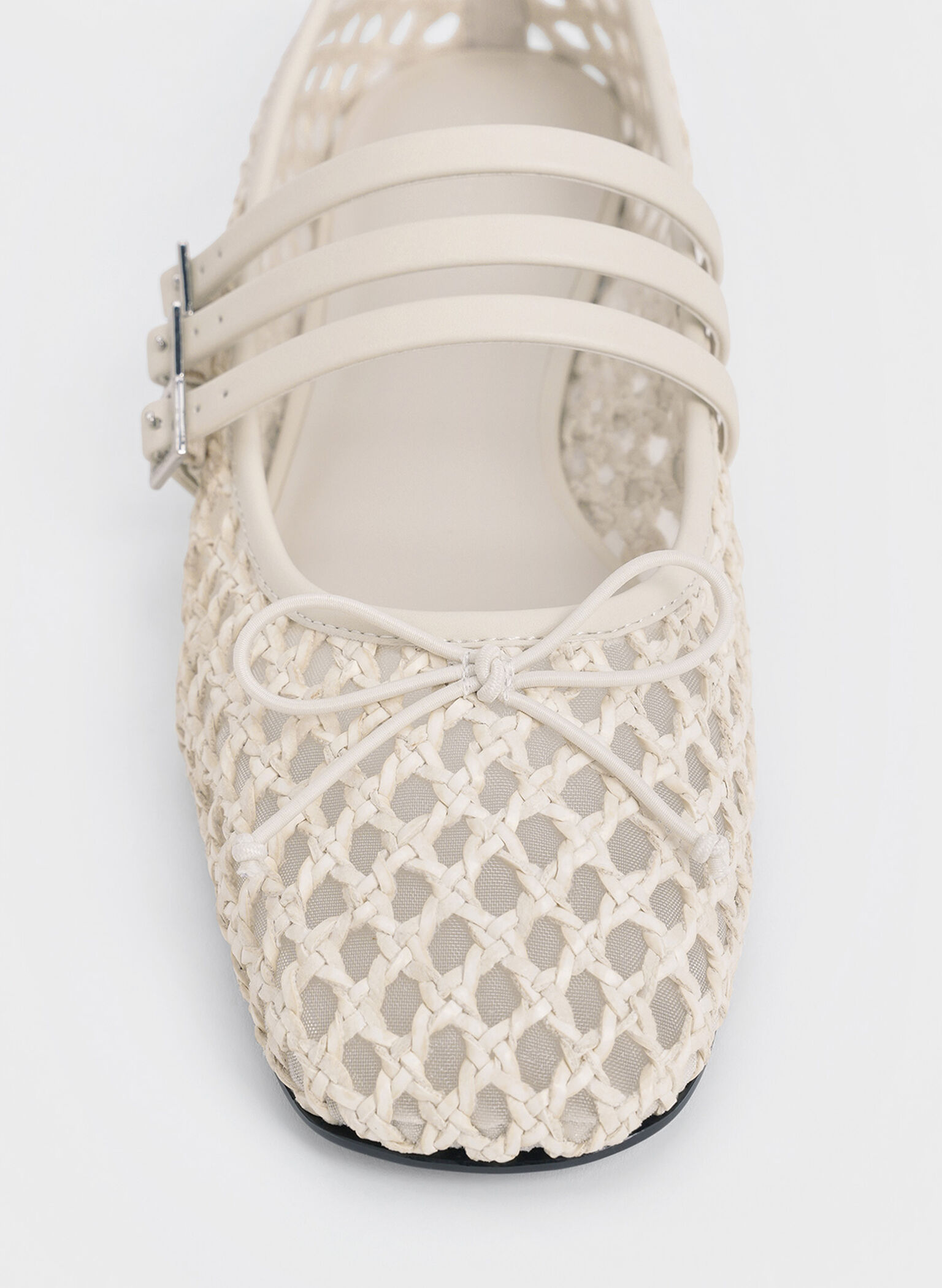 Woven Triple-Strap Mary Janes, Chalk, hi-res