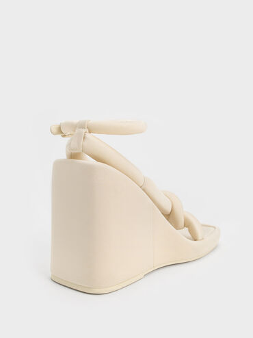 Toni Knotted Puffy-Strap Wedges, Chalk, hi-res
