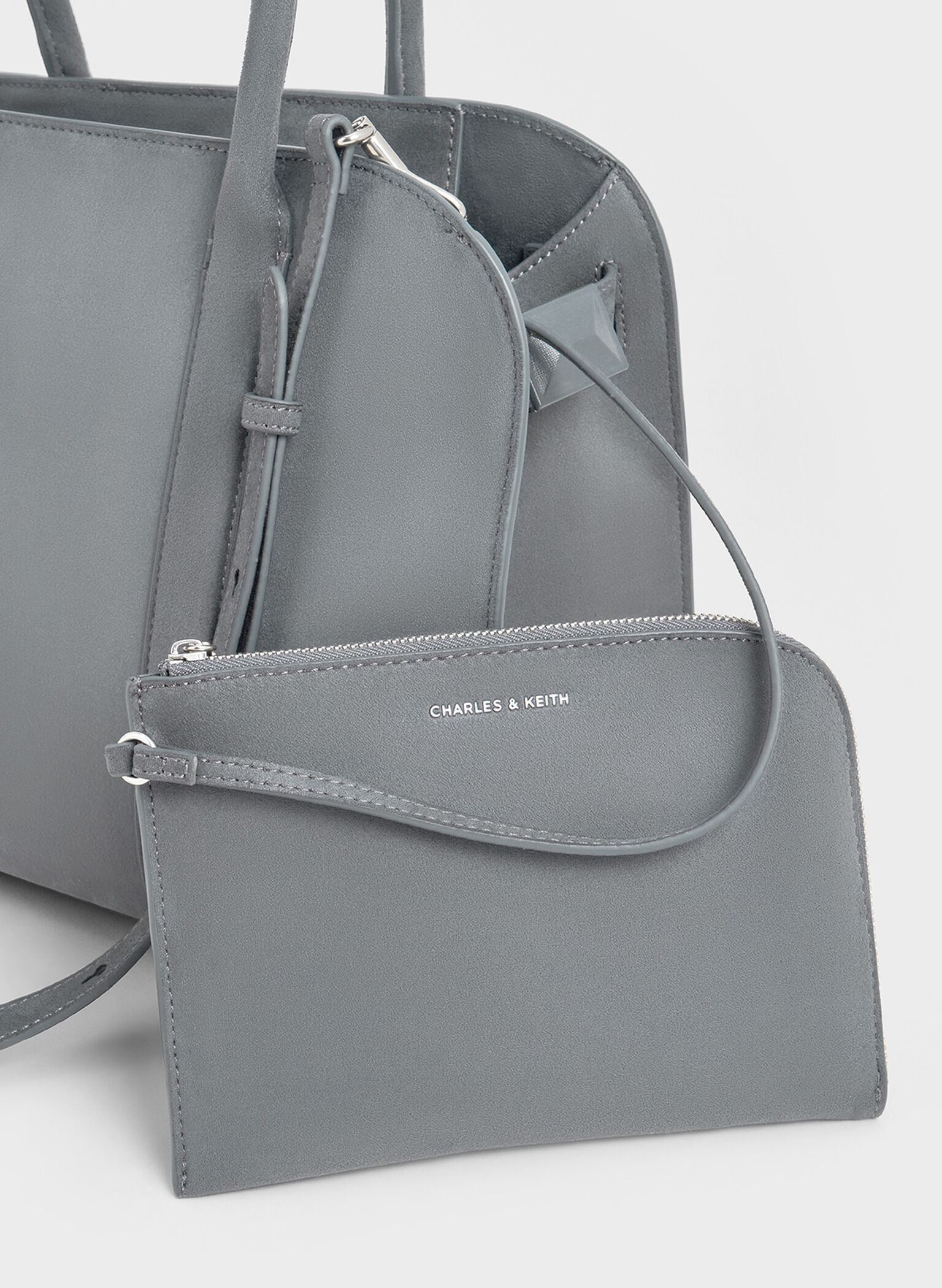 Axel Faux Suede Bowling Bag, Grey, hi-res
