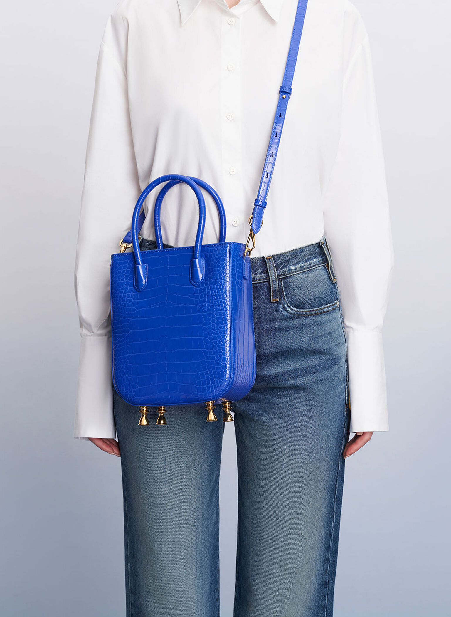 Meriah Croc-Embossed Tote Bag, Cerulean, hi-res