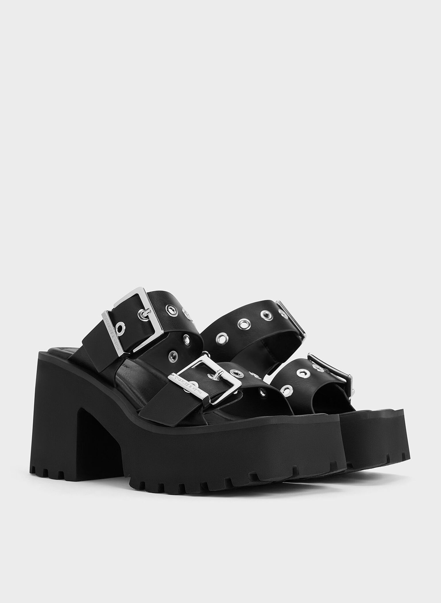 Trill Grommet Double-Strap Platform Mules, Black, hi-res