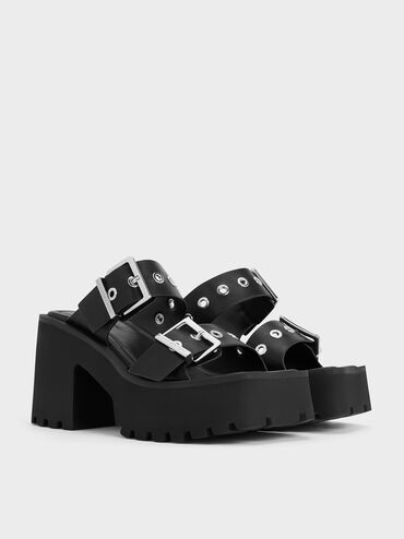 Trill Grommet Double-Strap Platform Mules, Black, hi-res