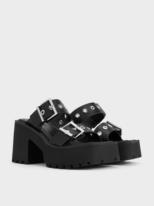 Trill Grommet Double-Strap Platform Mules, Black, hi-res