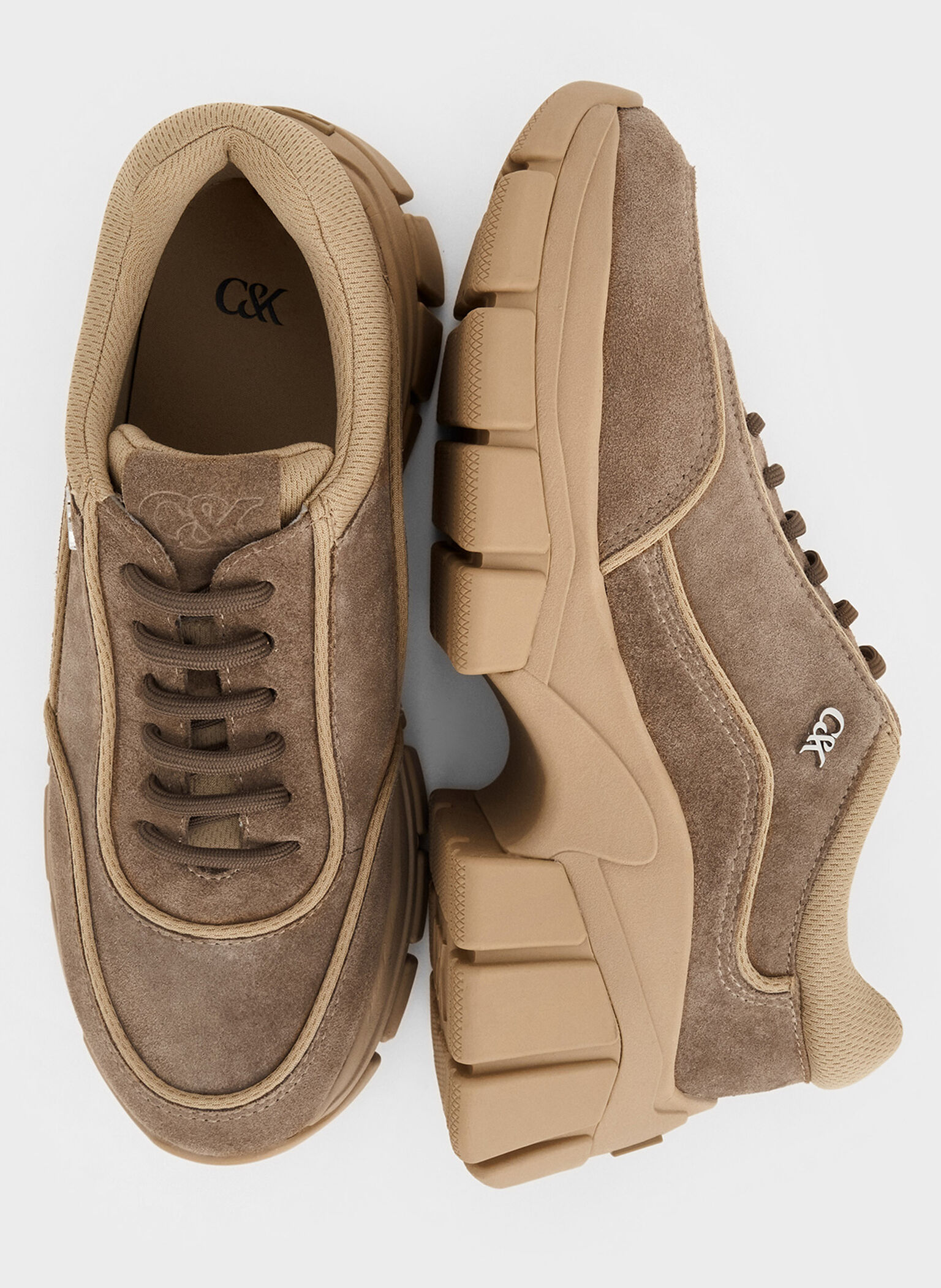 Yunna Suede & Recycled Fabric Chunky Sneakers, Taupe, hi-res