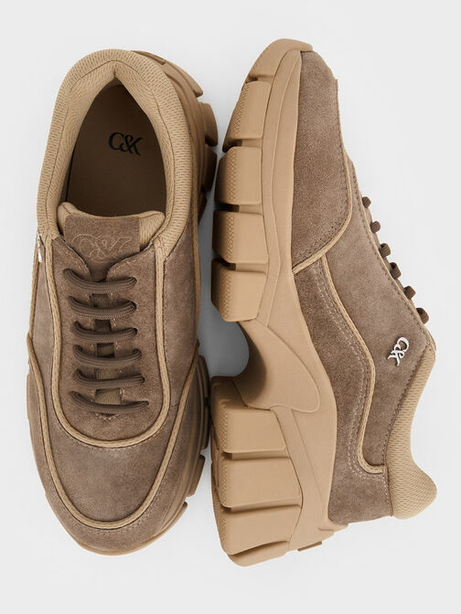 Yunna Suede & Recycled Fabric Chunky Sneakers, Taupe, hi-res