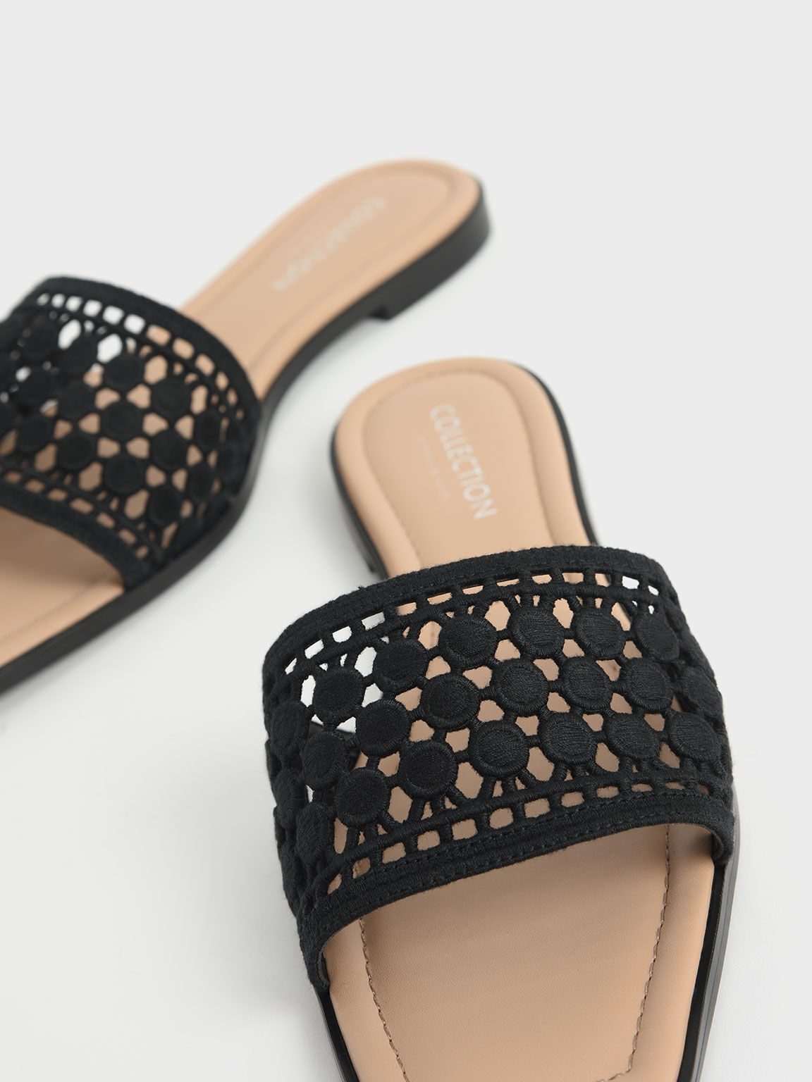 Asymmetric Toe Crochet Slides, Black, hi-res