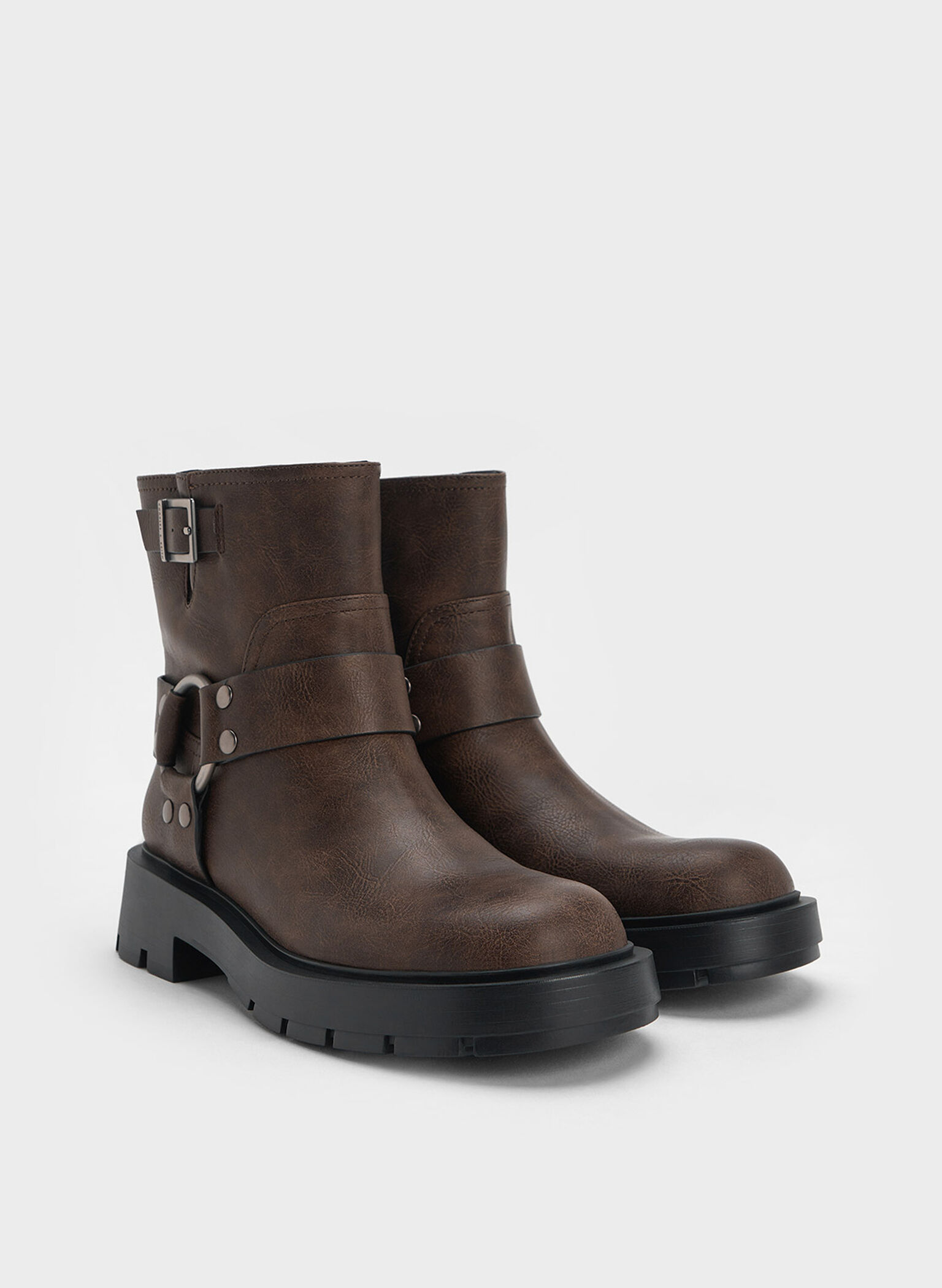 Metallic Buckled Ankle Boots, Dark Brown, hi-res