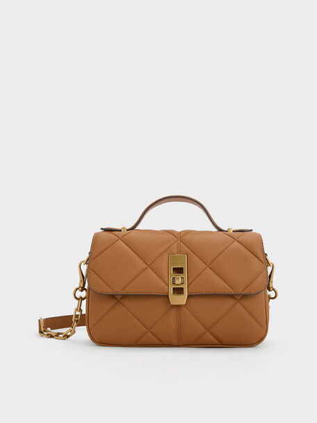 Anwen Quilted Top Handle Bag, Chocolate, hi-res