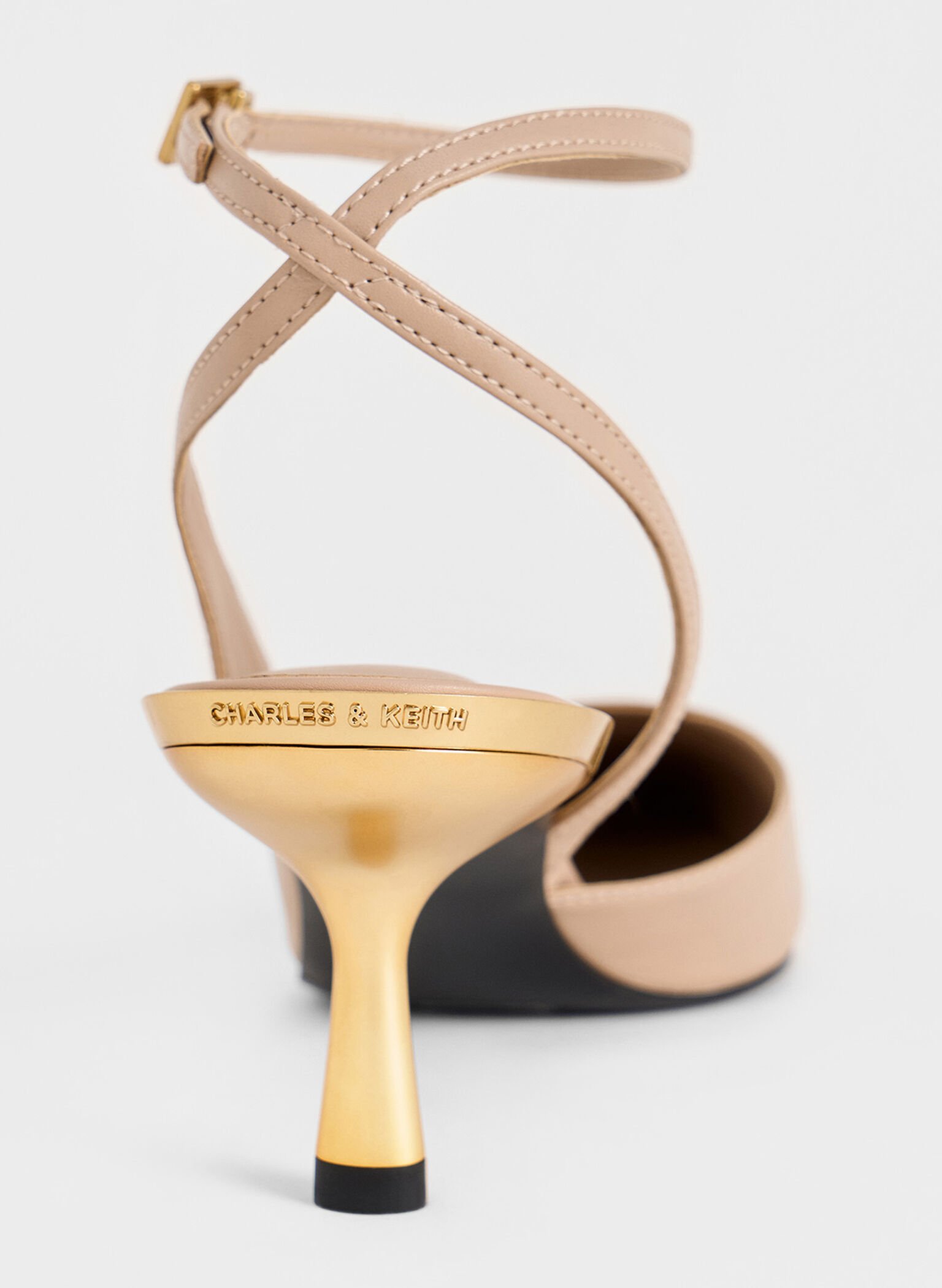 Metallic-Heel Ankle-Strap D'Orsay Pumps, Nude, hi-res