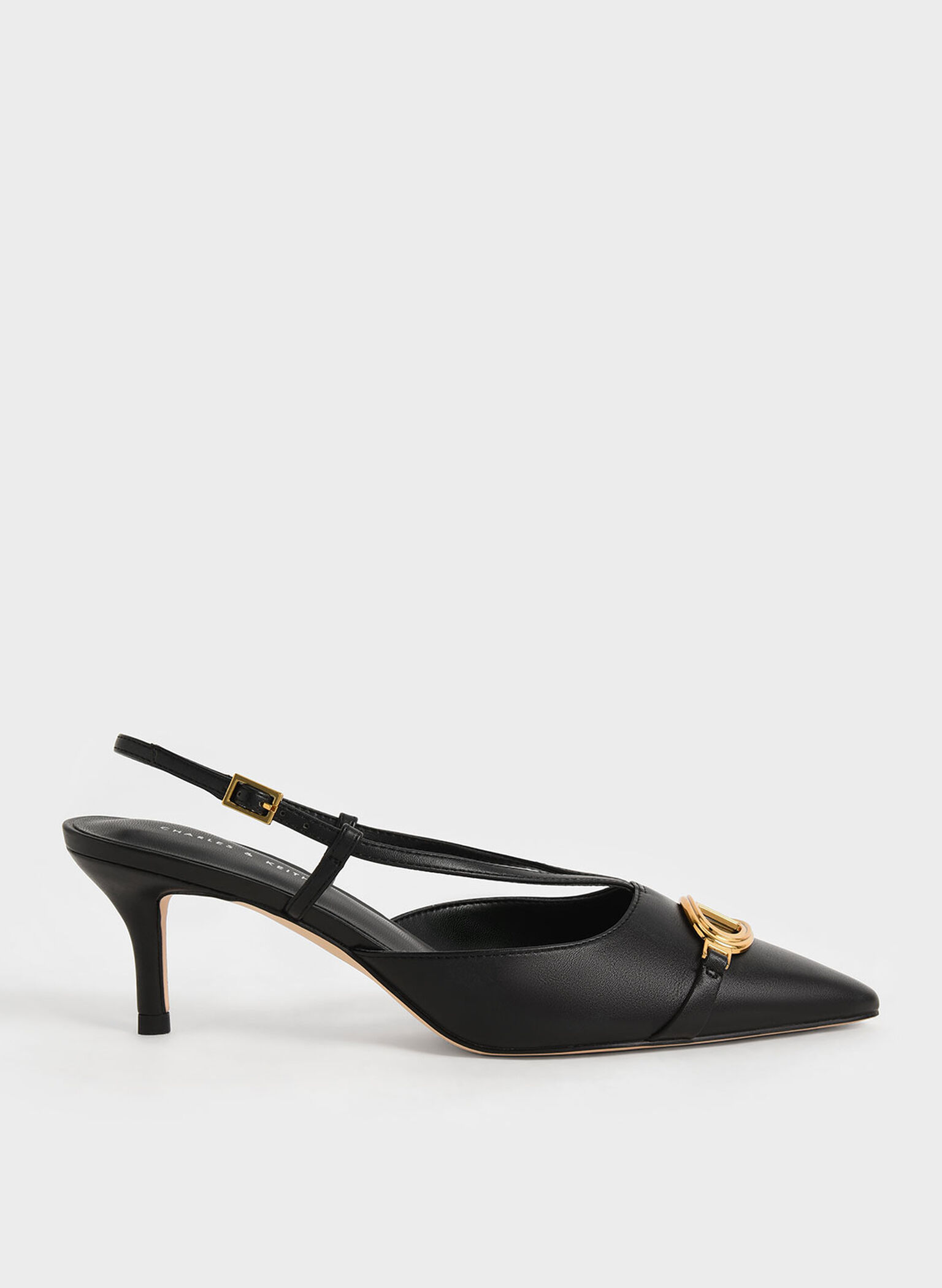 Metallic Accent Slingback Pumps, Black, hi-res