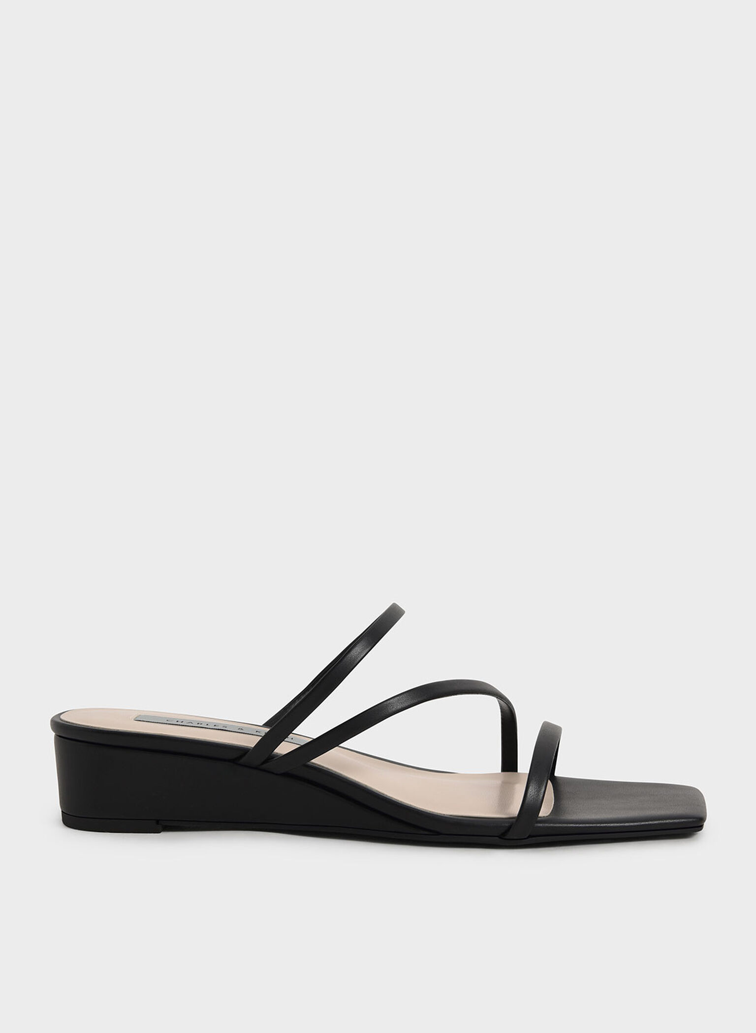 Strappy Wedge Mules, Black, hi-res