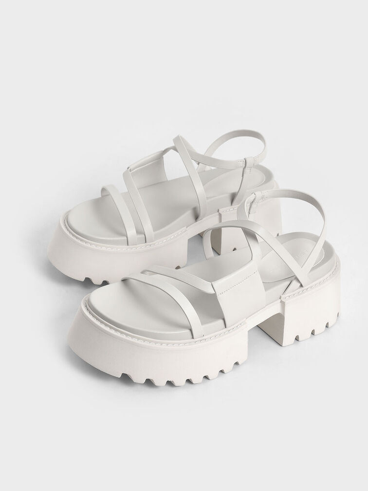 Nadine Strappy Platform Sandals, White, hi-res