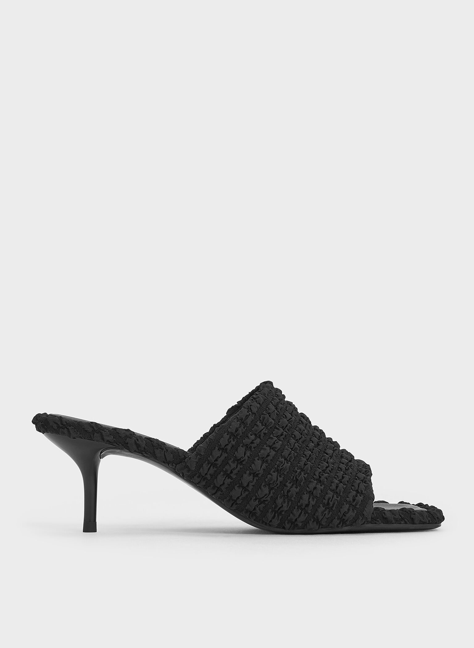 Loren Textured Kitten-Heel Mules, Black Textured, hi-res