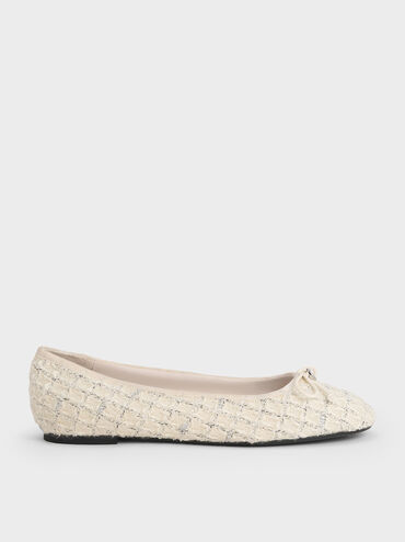 Tweed Bow Ballet Flats, Multi, hi-res