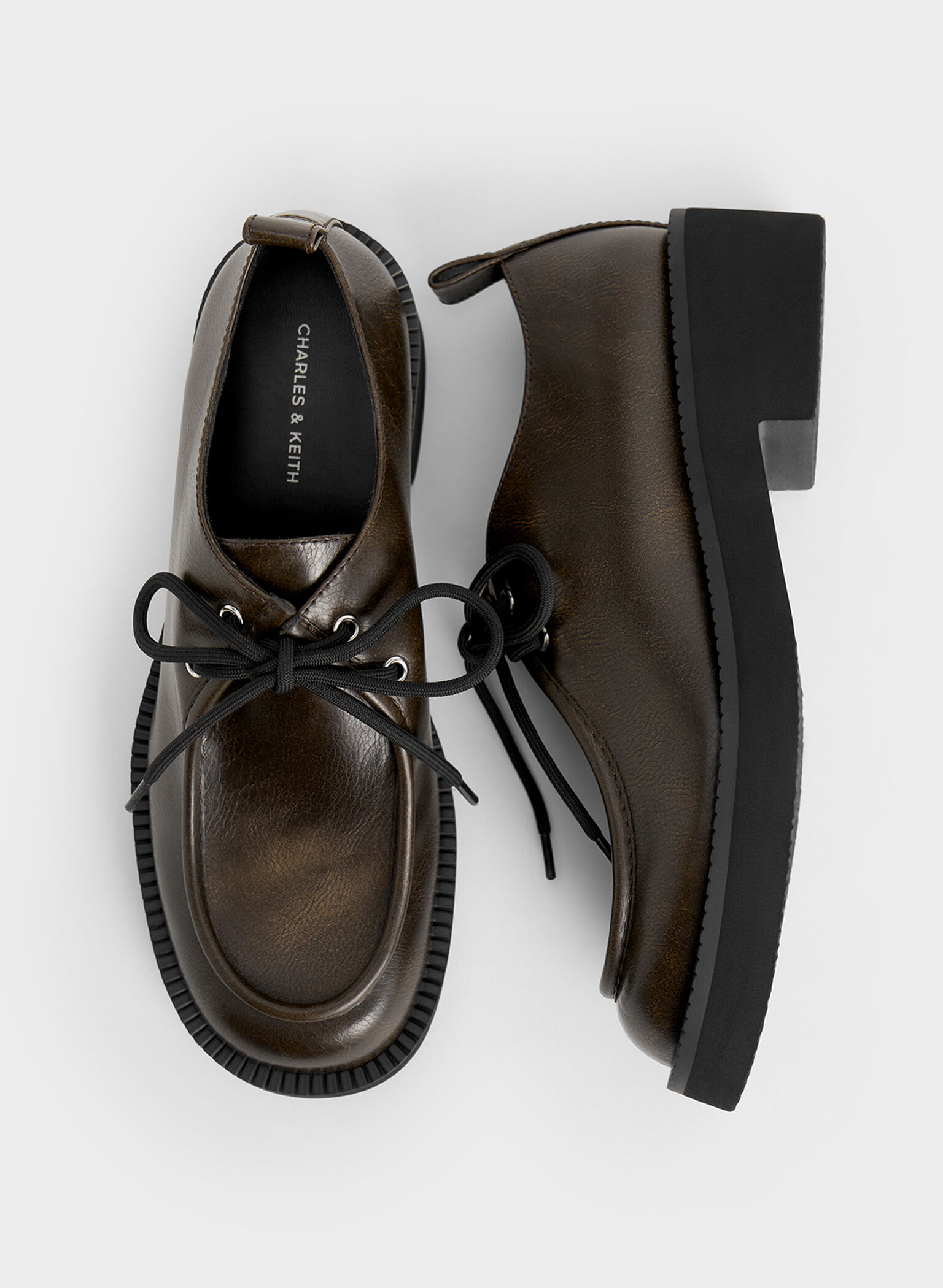Lace-Up Chunky-Sole Derbys, Dark Brown, hi-res
