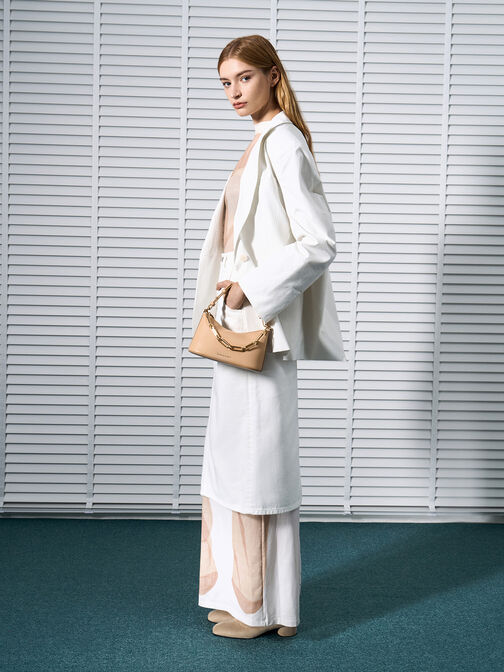 Robyn Elongated Chain-Handle Bag, Beige, hi-res
