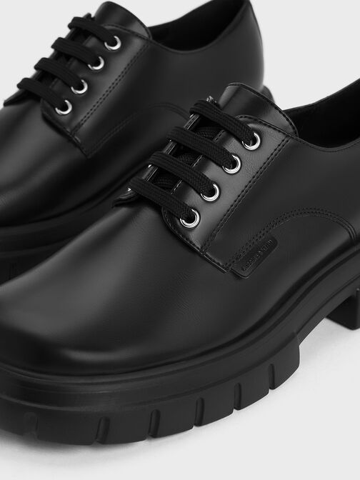 Lace-Up Chunky Oxfords, Black, hi-res