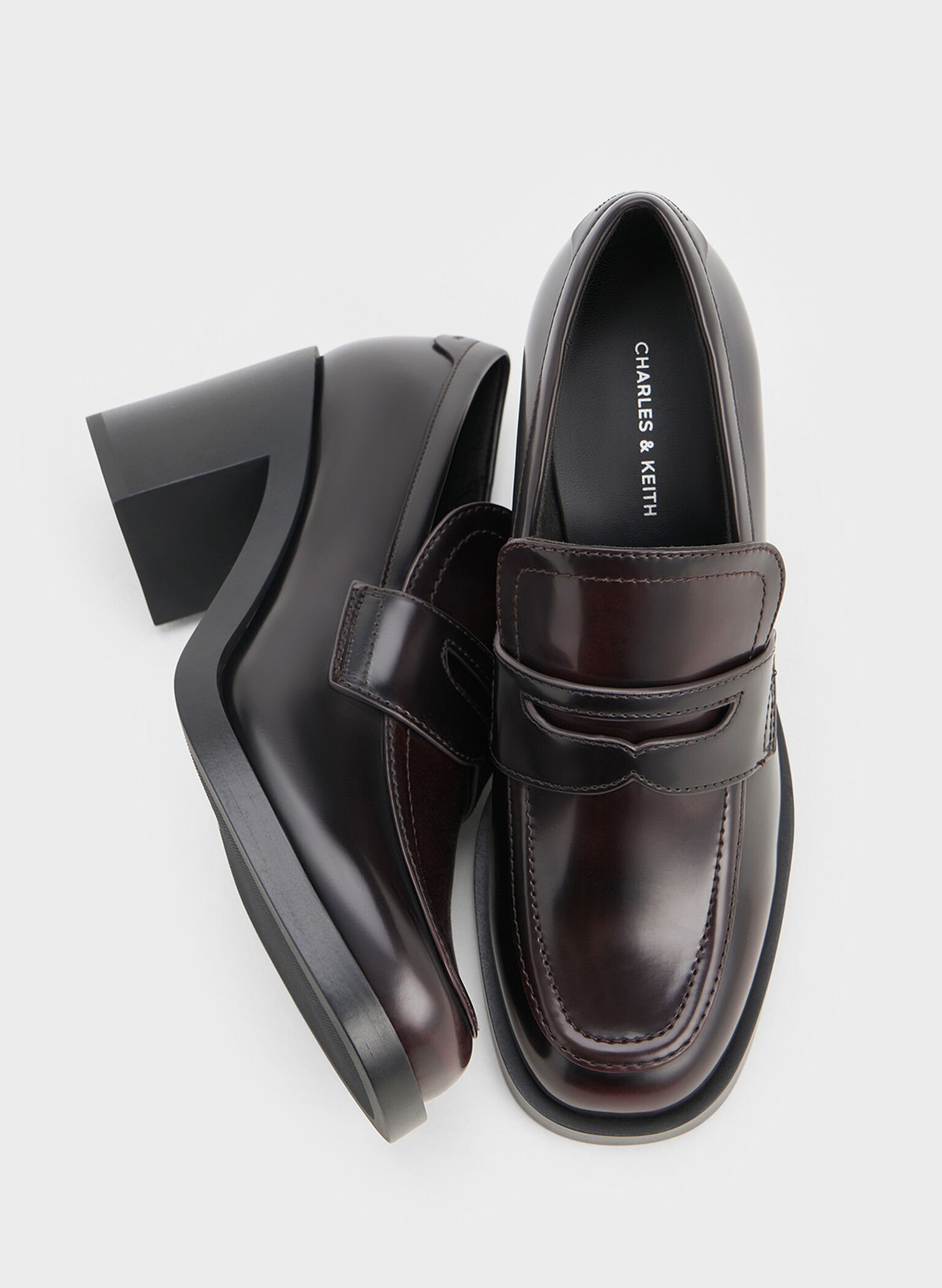 Penny Loafer Block-Heel Pumps, Burgundy, hi-res