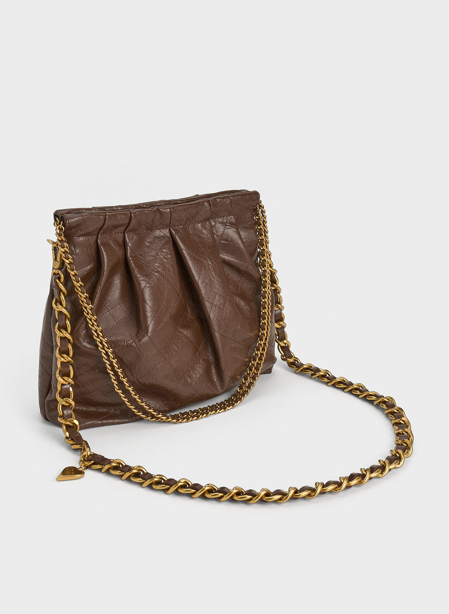 Duo Double Chain Hobo Bag, Dark Brown, hi-res