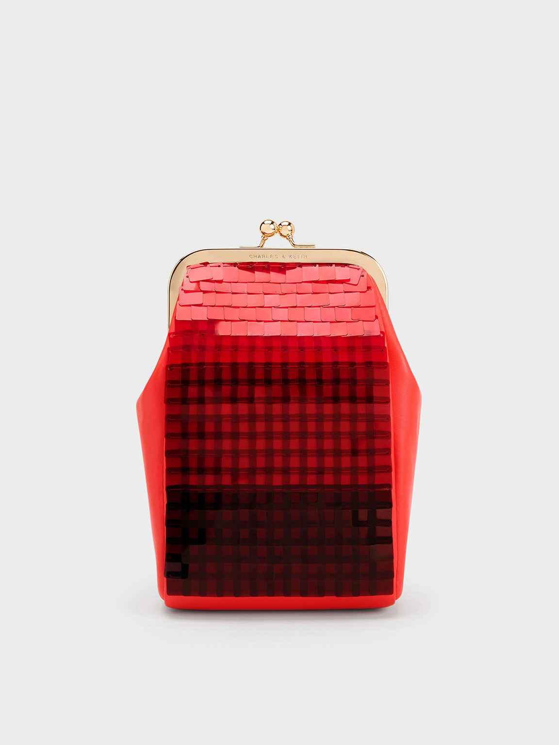 Disc Embellished Chain Handle Pouch Red