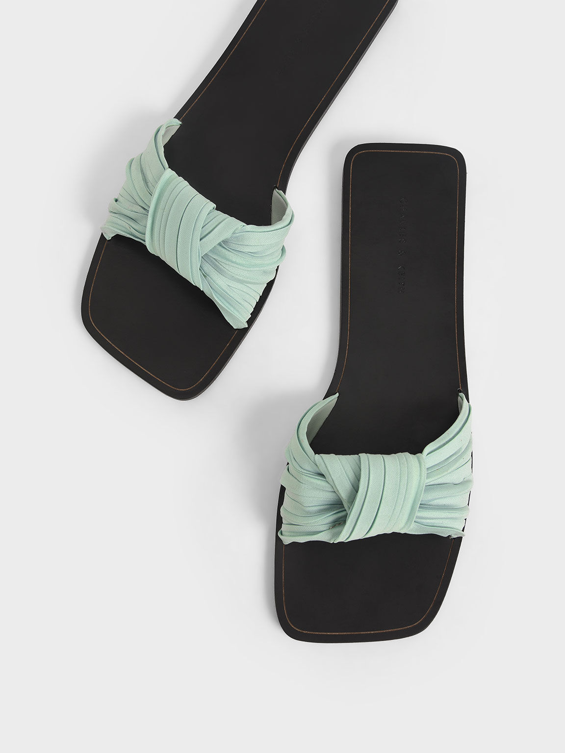 Pleated Fabric Knotted Slide Sandals, Mint Green, hi-res