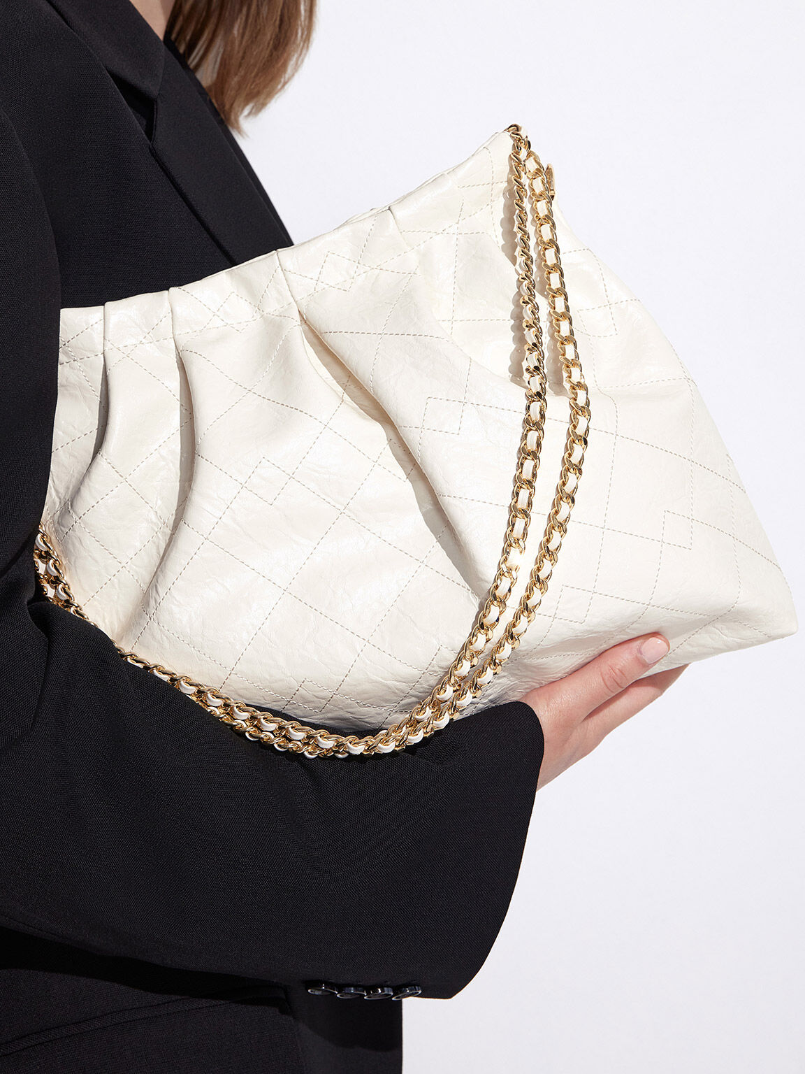 Duo Double Chain Hobo Bag Cream