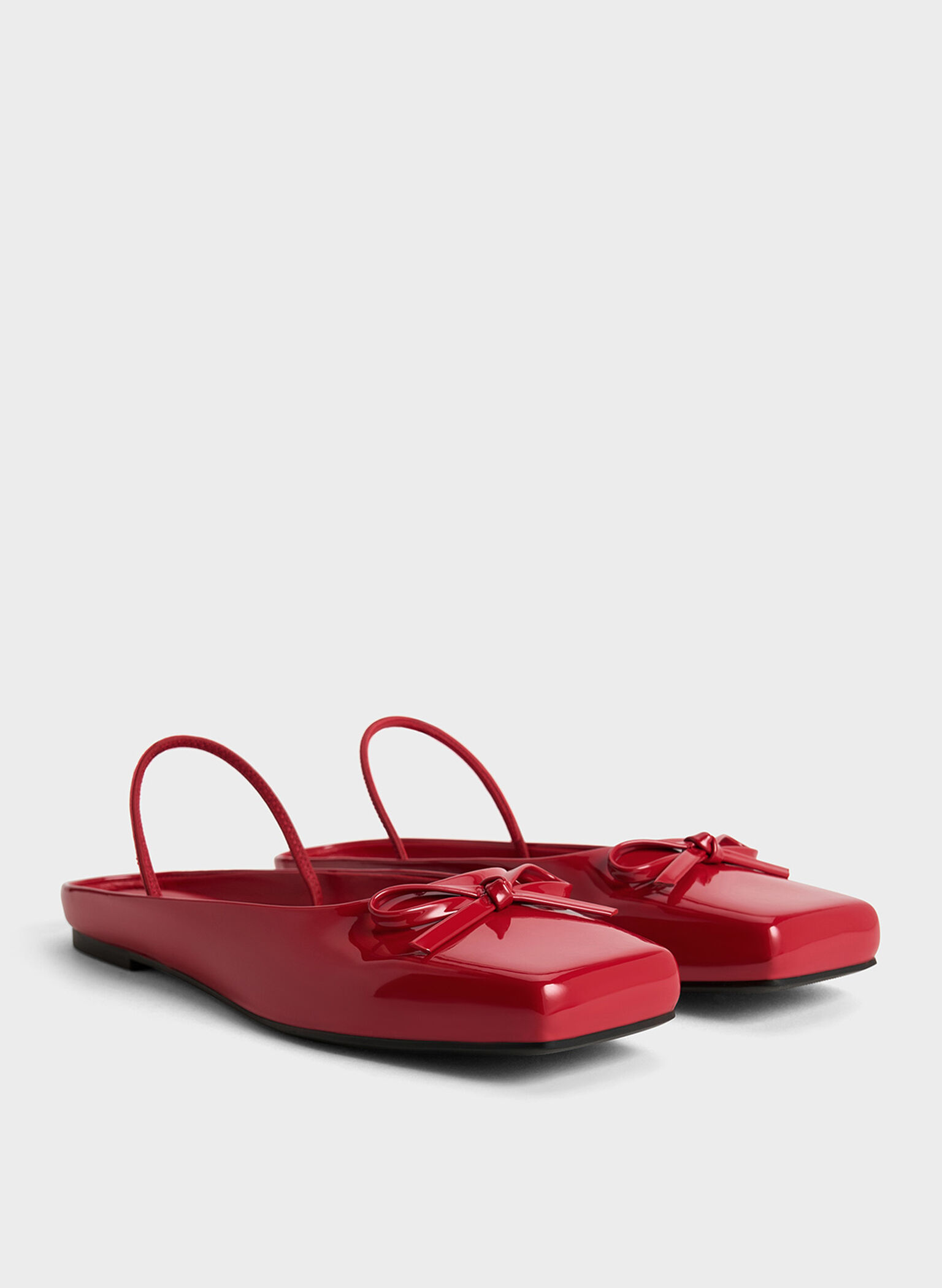 Bow Square-Toe Ballet Mules, Red, hi-res