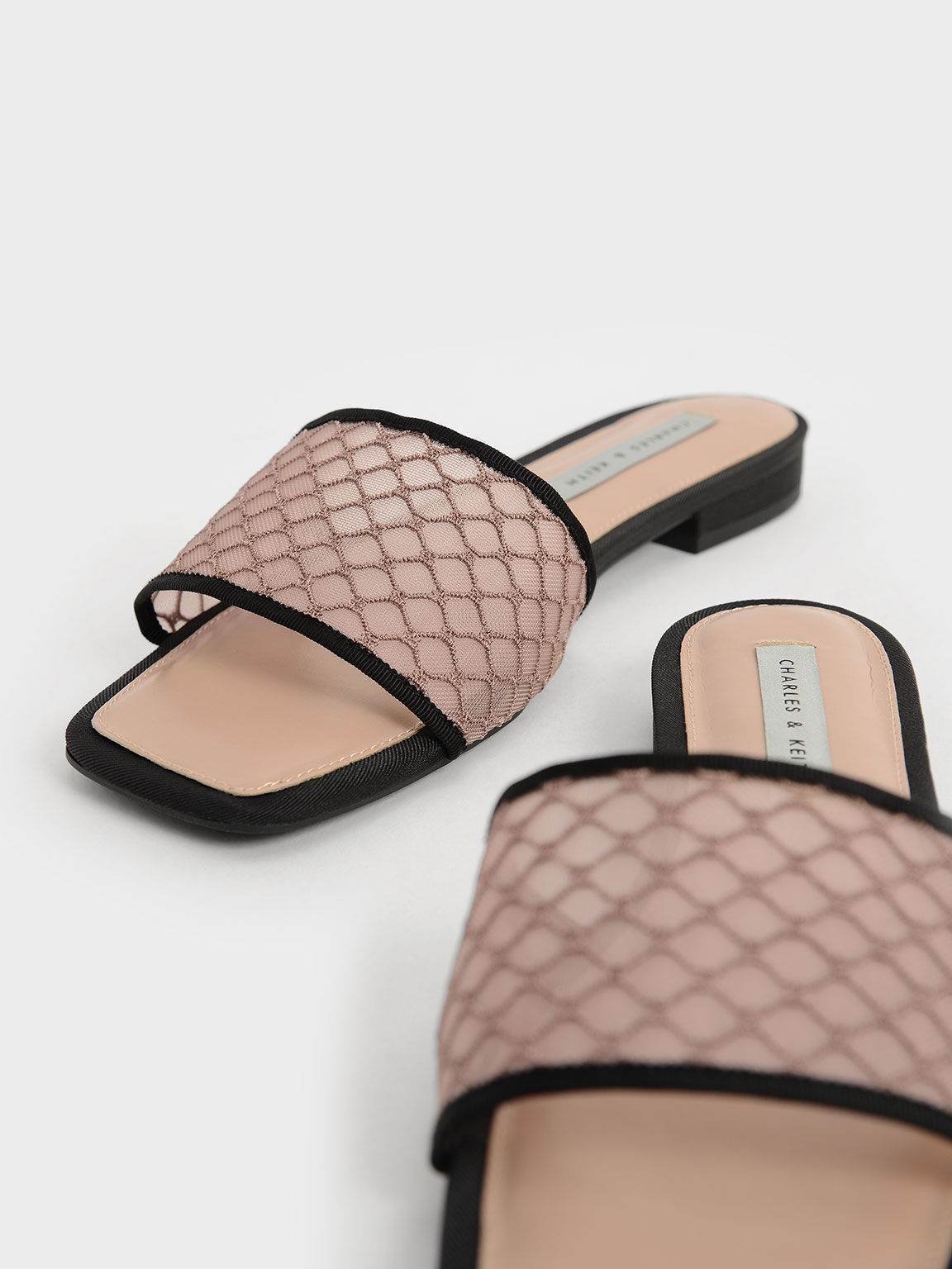 Mesh & Grosgrain Slide Sandals, Nude, hi-res