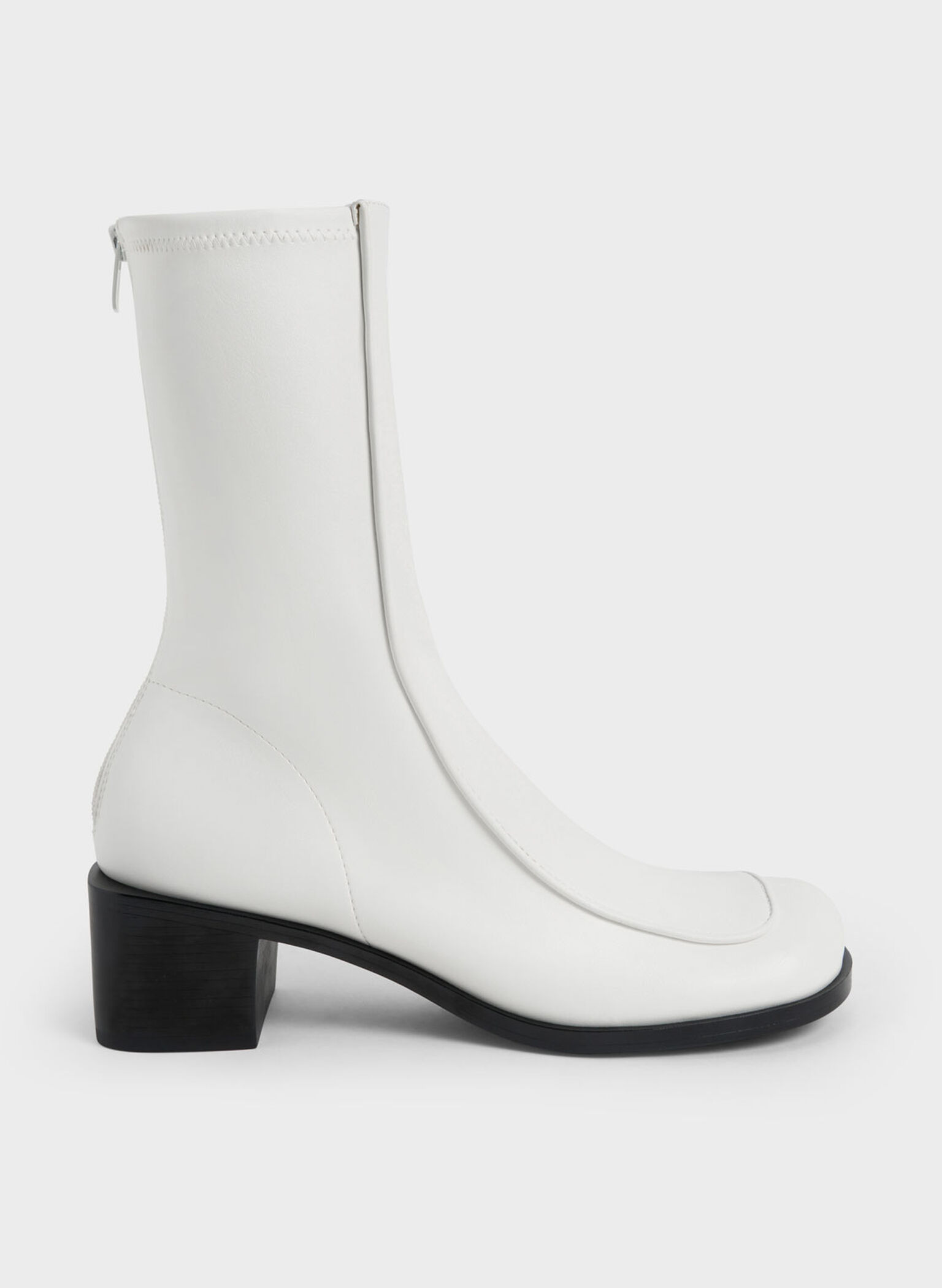 Block Heel Calf Boots, White, hi-res