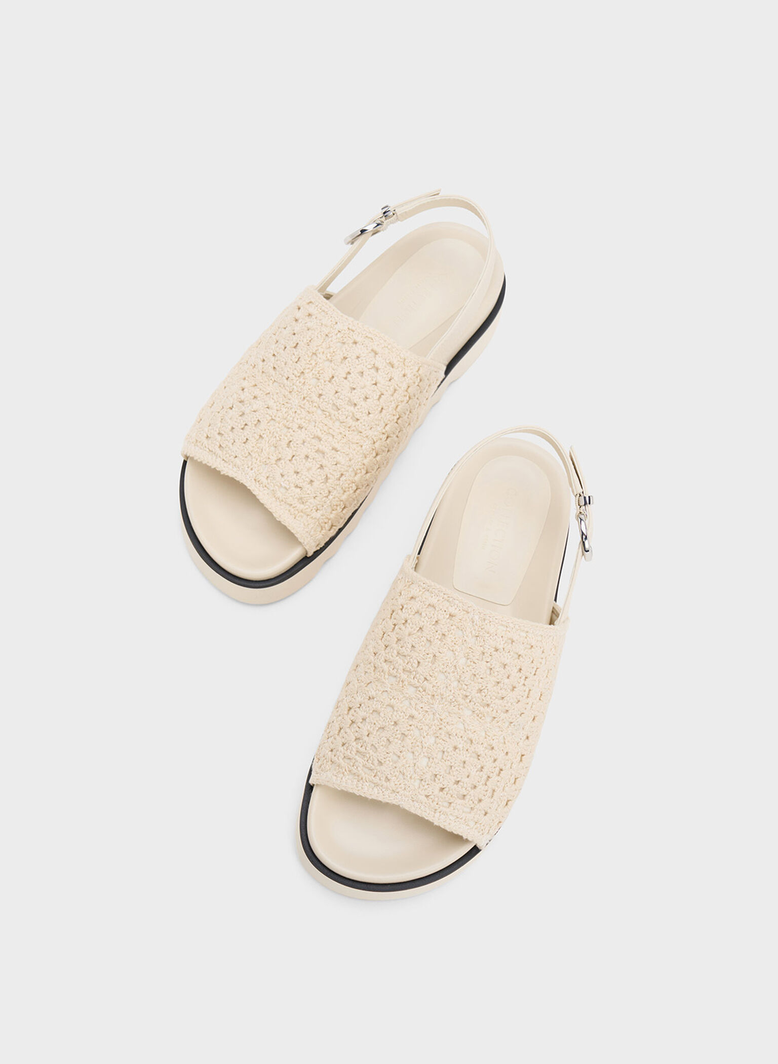Crochet & Leather Slingback Sandals, Chalk, hi-res