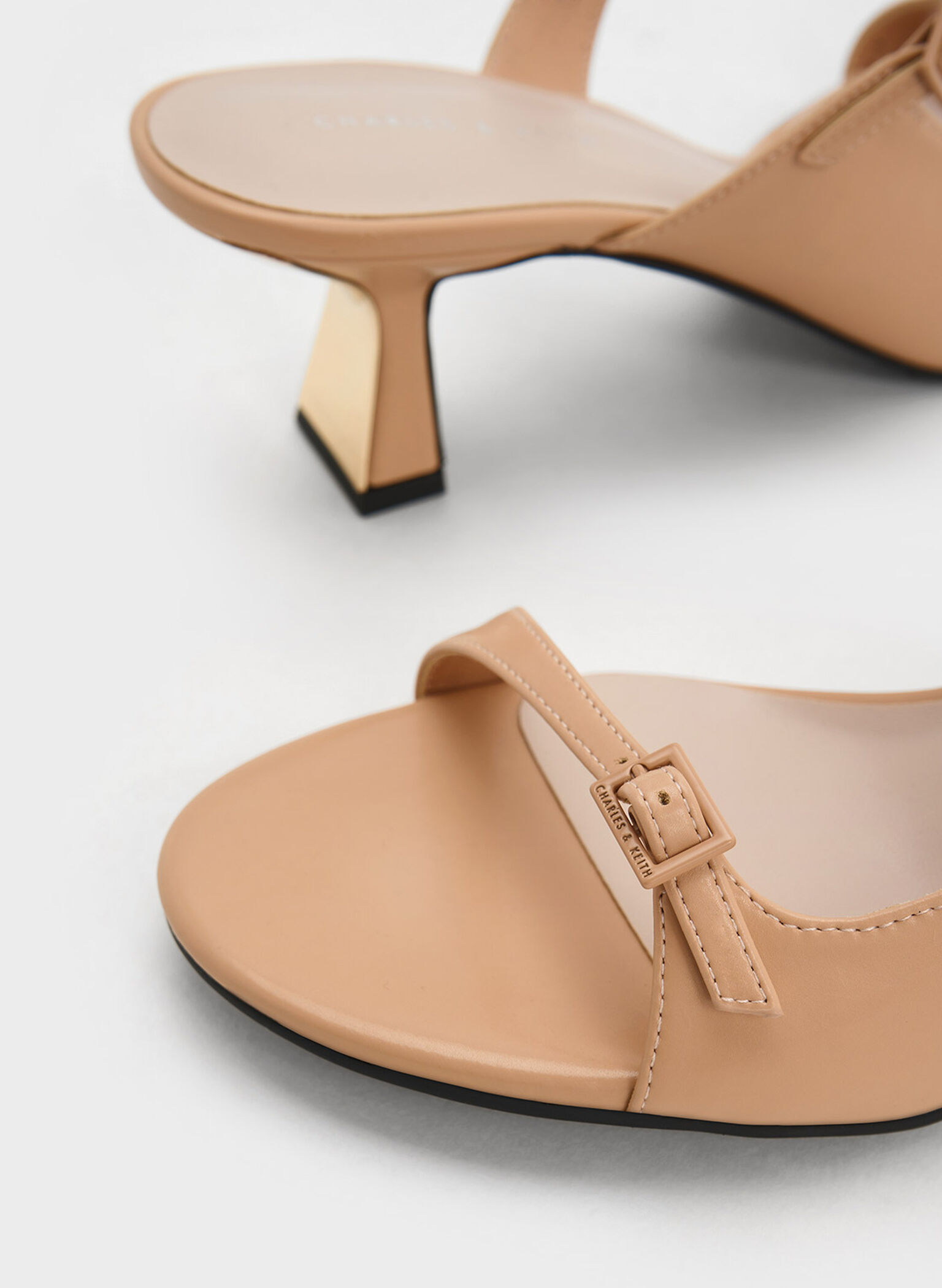 Double Strap Heeled Mules, Nude, hi-res