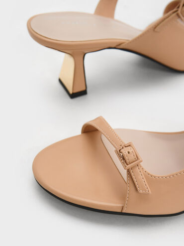 Double Strap Heeled Mules, Nude, hi-res