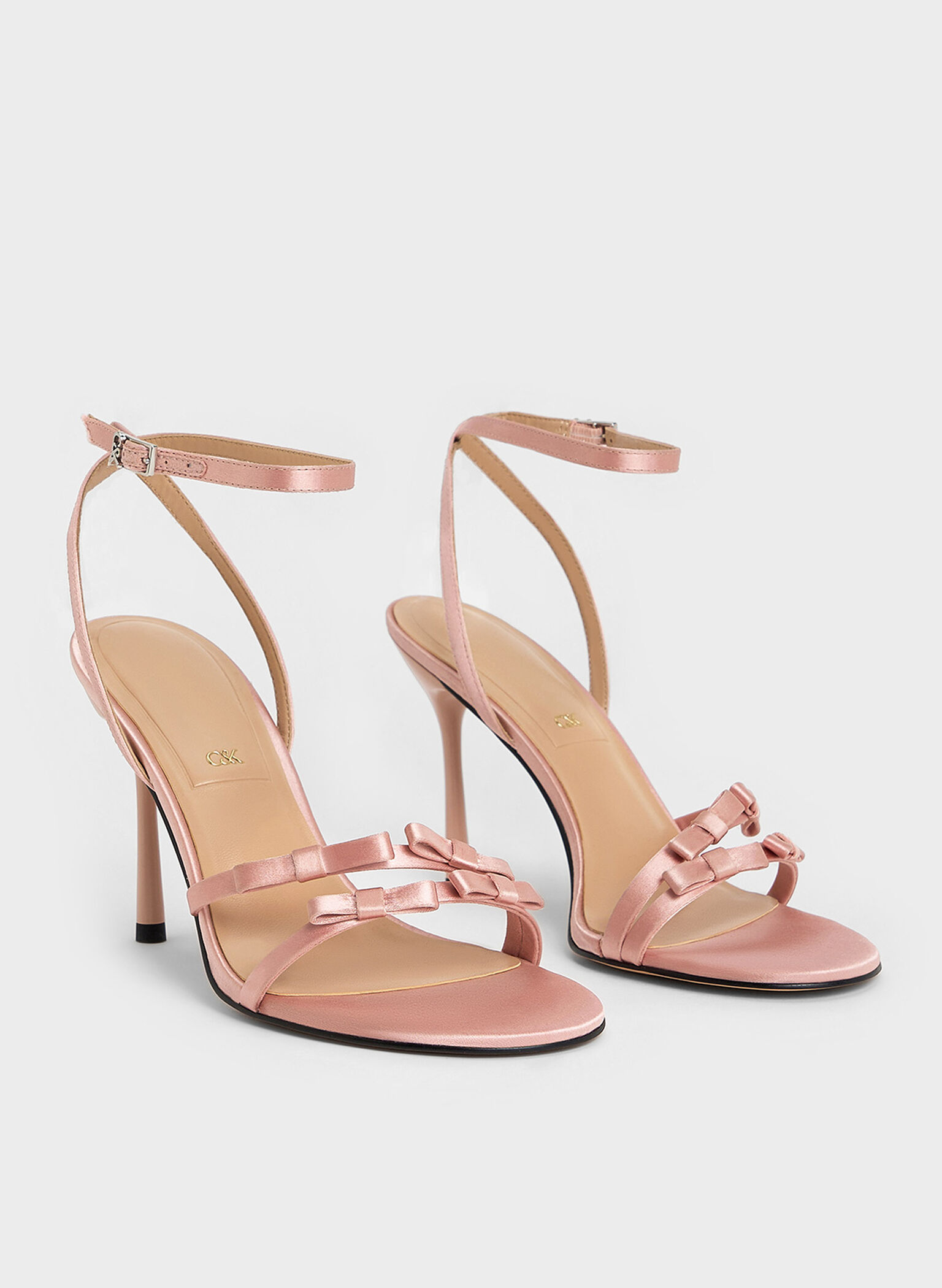 Jessy Recycled Polyester Bow Ankle-Strap Stiletto-Heel Sandals, Pink, hi-res