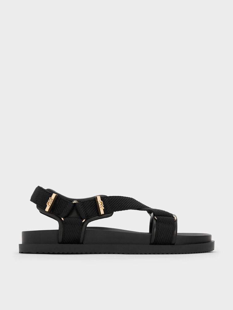 Granta Leather & Fabric Crossover Sports Sandals, Black, hi-res