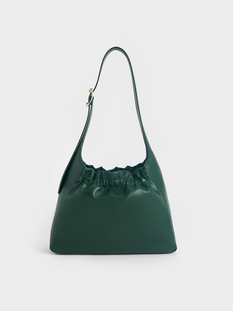Brigette Ruched Shoulder Bag, Dark Green, hi-res