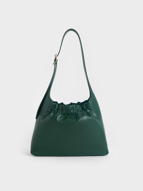 Brigette Ruched Shoulder Bag, Dark Green, hi-res