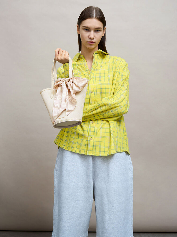 Sianna Linen Scarf-Print Tote Bag, Beige, hi-res