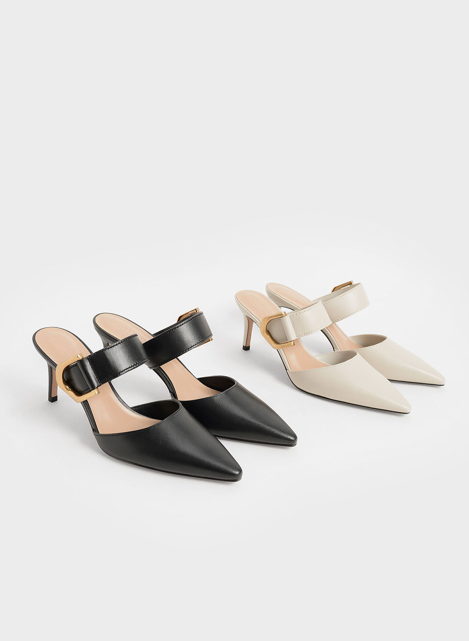 Gabine Buckled Leather Mule Pumps, Black, hi-res