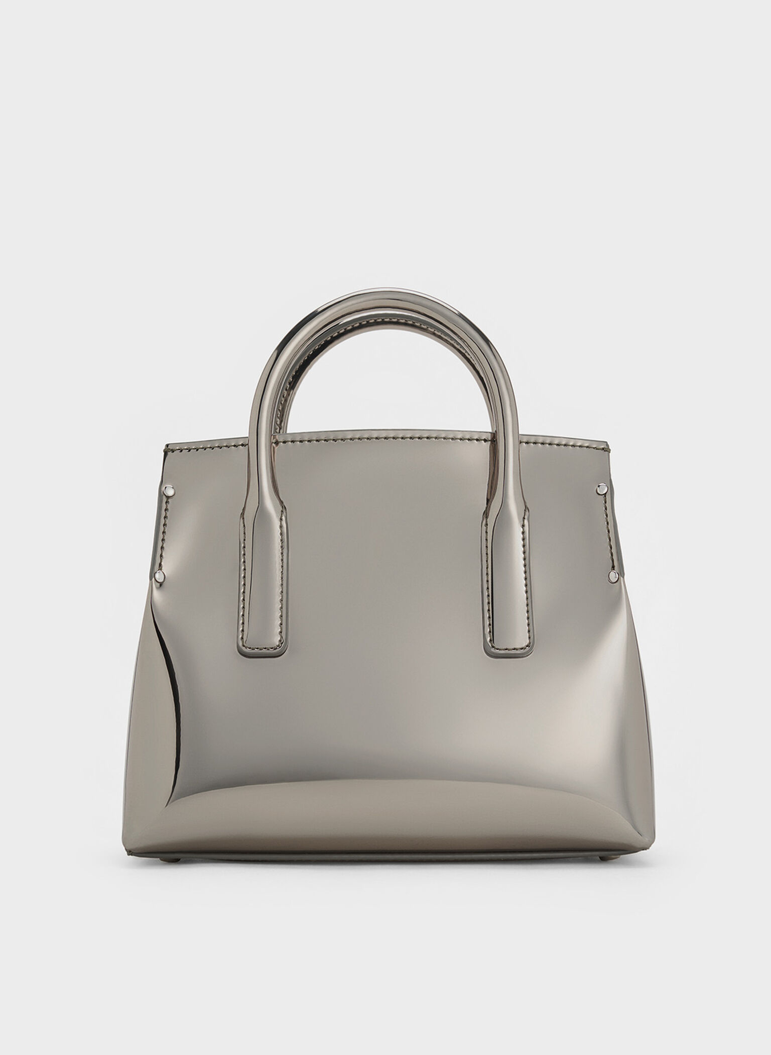 Rene Metallic Structured Top Handle Bag, Pewter, hi-res