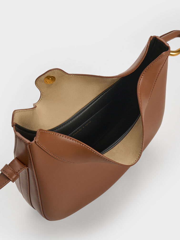 Chocolate Kora Metallic-Accent Moon Bag - CHARLES & KEITH UK