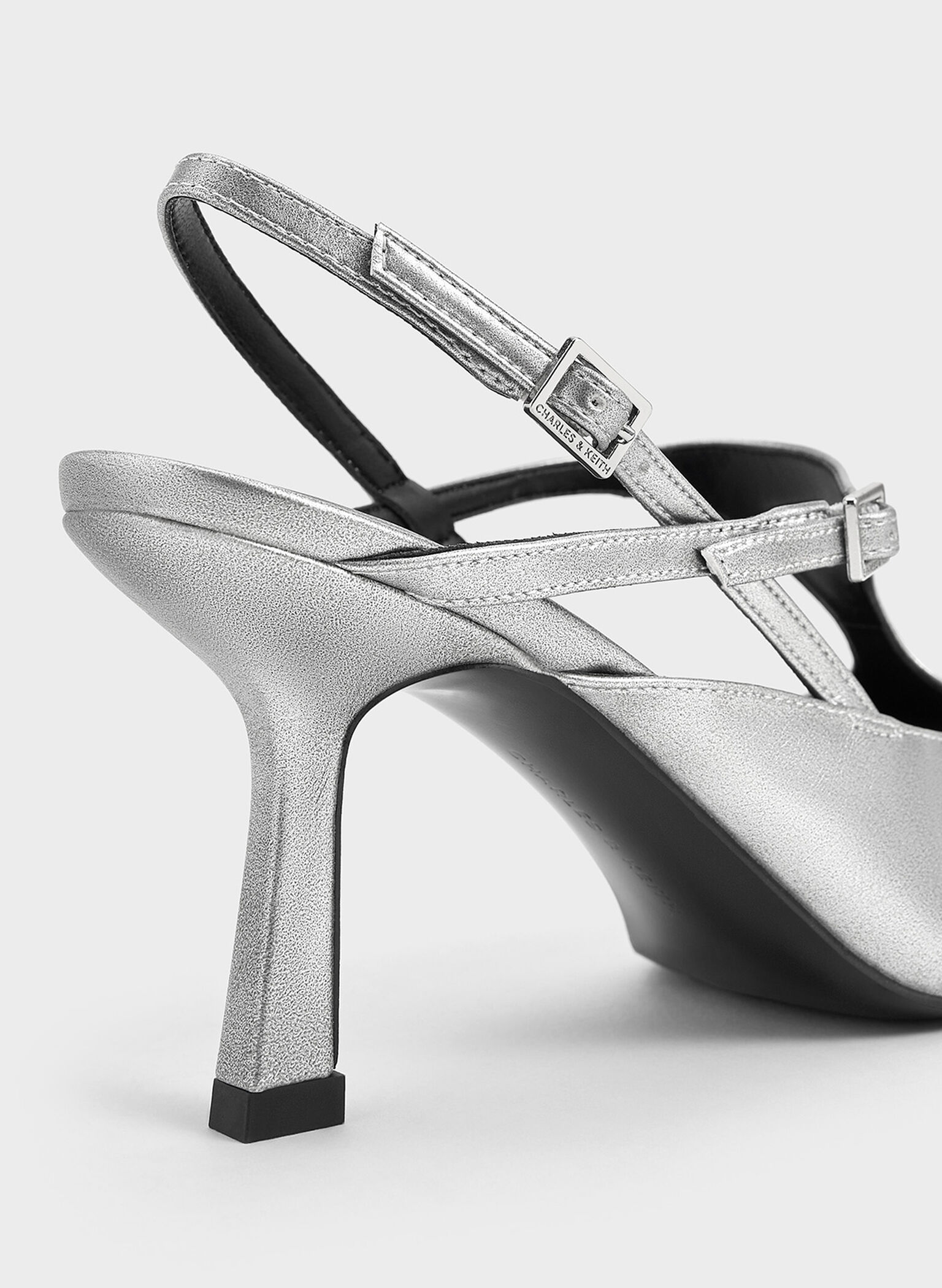 Metallic Cut-Out Pointed-Toe Slingback Pumps, Silver, hi-res