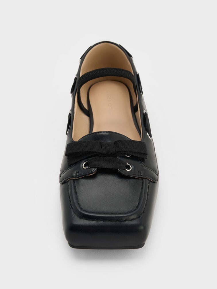 Bow Boat-Shoe Flats, Black, hi-res