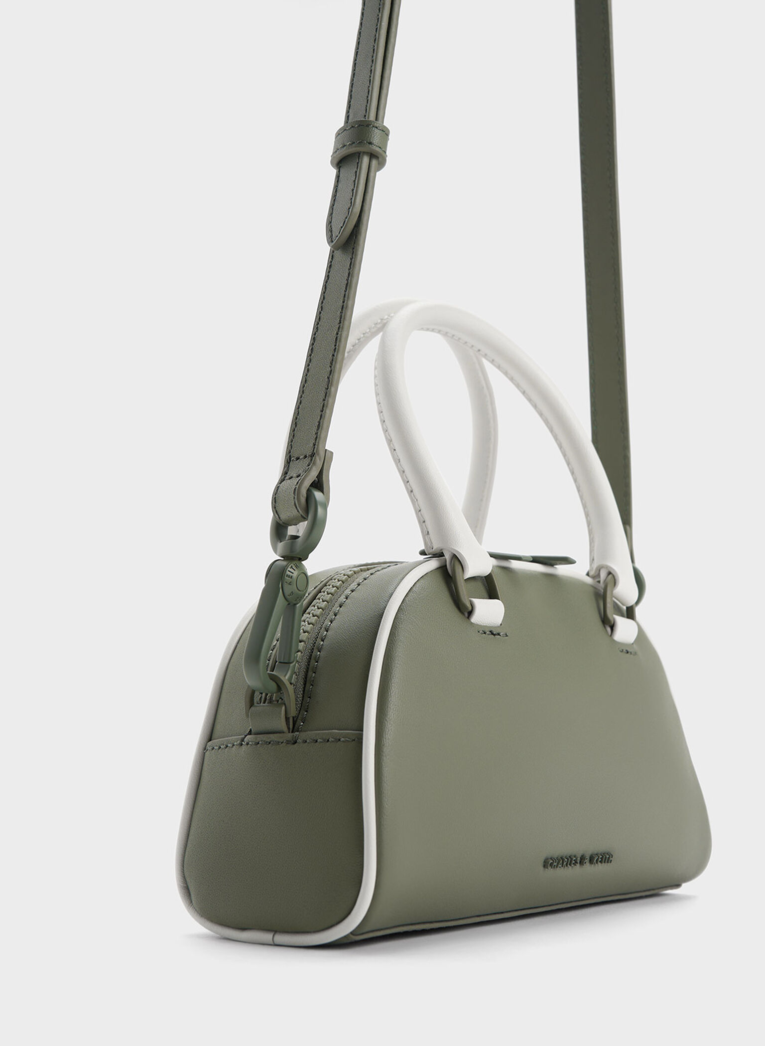Gabine Two-Tone Leather Bowling Bag, Sage Green, hi-res